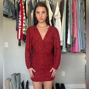 Zara Red Ruched Mini Dress